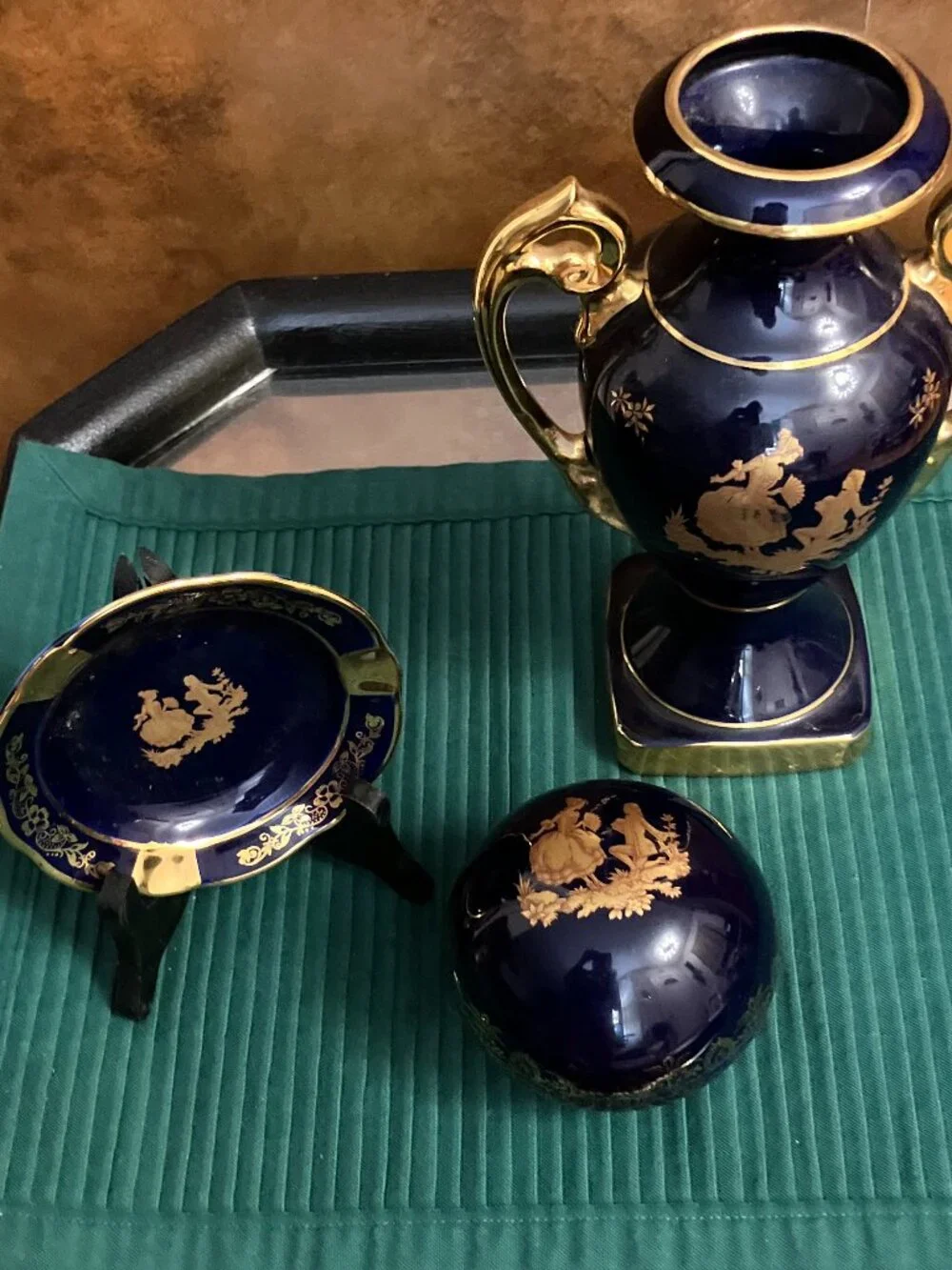 Limoges Set, Courting Couple Cobalt Blue/Gold